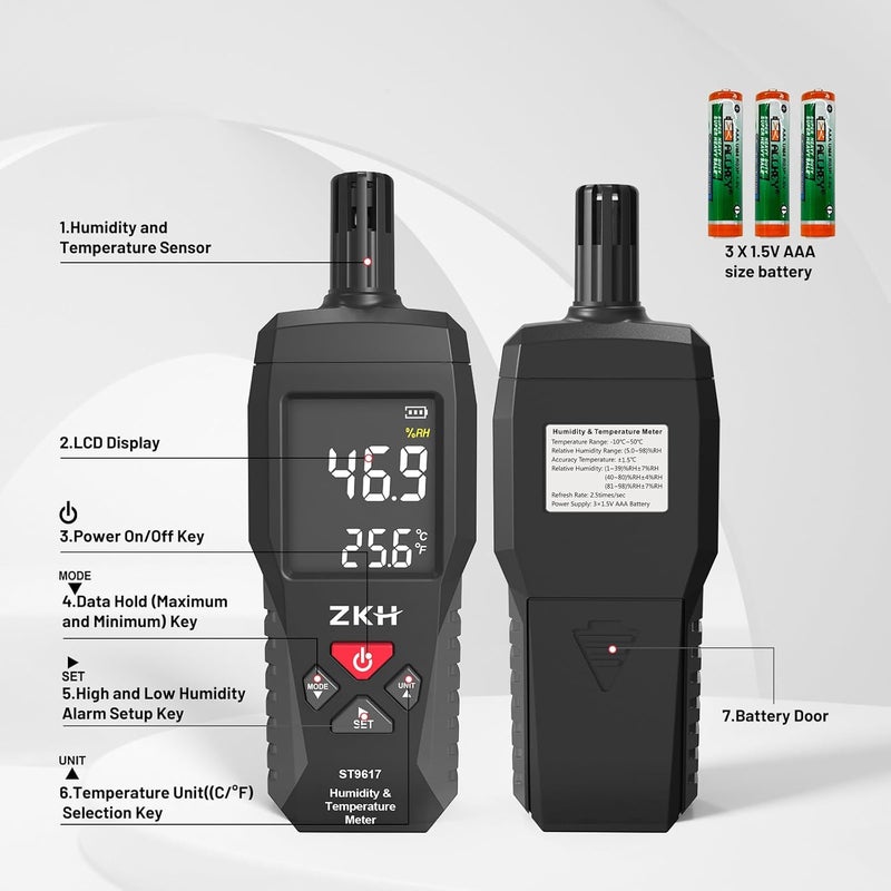 KH  Temperature Humidity Meter, Digital Thermometer Hygrometer with Alarm Function,Wet Bulb for Indoor/Outdoor MIN, MAX, LCD Screen - Image 2